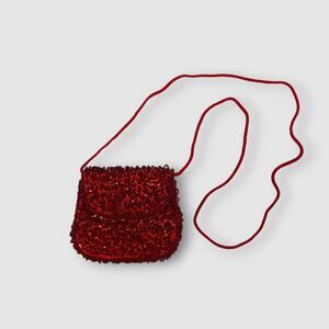 Vintage Red Beaded Sequin Crossbody Mini Bag Purse